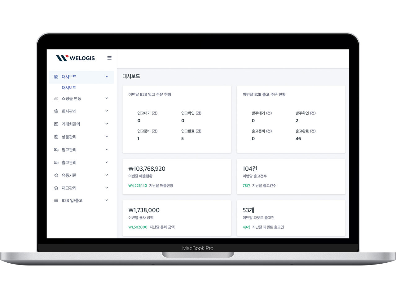 위로지스 WMS 메인 화면